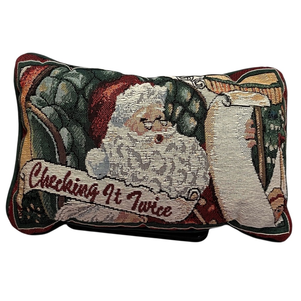 Vintage Needlepoint Santa Pillow Checking It Twice Christmas Holidays 11x8